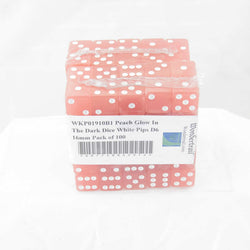 WKP01910B1 Peach Glow In The Dark Dice White Pips D6 16mm Pack of 100 (ONLINE ORDER ONLY)