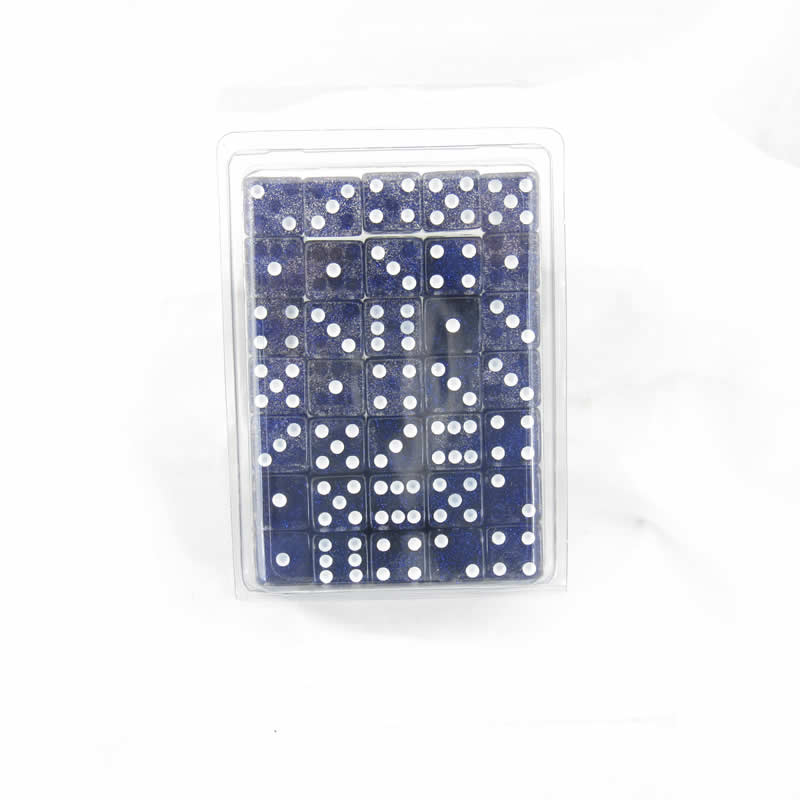 WKP01919E50 Blue Glitter Dice White Pips Squared Corners D6 16mm Pack of 50 (ONLINE ORDER ONLY)