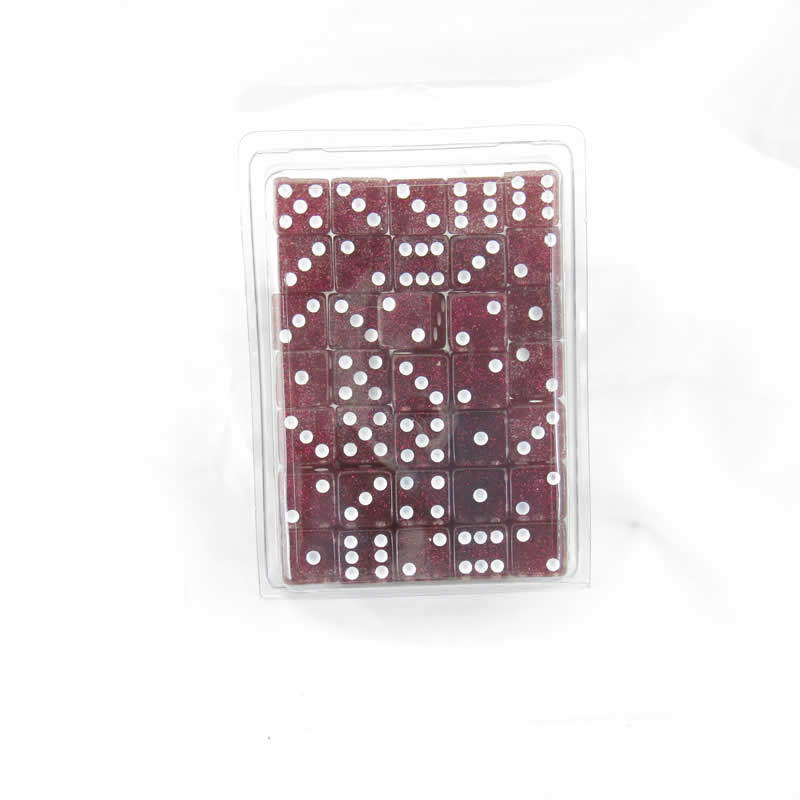 WKP01922E50 Purple Glitter Dice White Pips Squared Corners D6 16mm Pack of 50 (ONLINE ORDER ONLY)