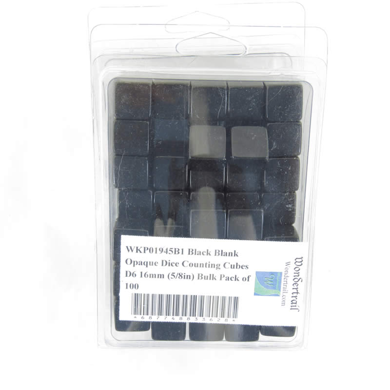 WKP01945B1 Black Blank Opaque Dice Counting Cubes D6 16mm (5/8in) Bulk Pack of 100 (ONLINE ORDER ONLY)