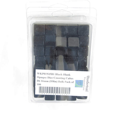 WKP01945B1 Black Blank Opaque Dice Counting Cubes D6 16mm (5/8in) Bulk Pack of 100 (ONLINE ORDER ONLY)