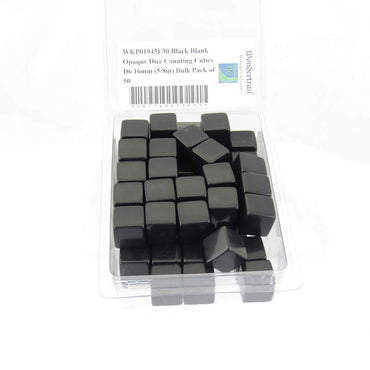 WKP01945E50 Black Blank Opaque Dice Counting Cubes D6 16mm (5/8in) Bulk Pack of 50 (ONLINE ORDER ONLY)