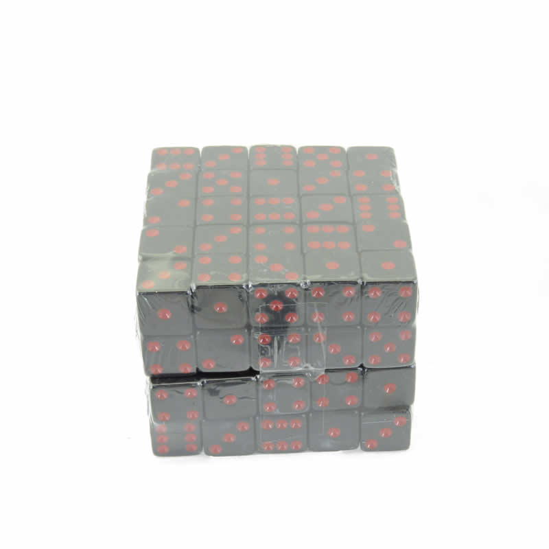 WKP01946B1 Black Opaque Squared Corner Dice Red Pips D6 16mm Pack of 100 (ONLINE ORDER ONLY)