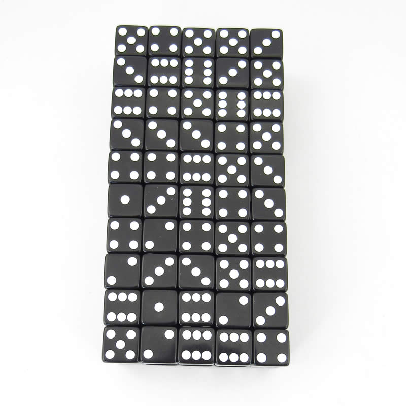 WKP01947B1 Black Opaque Squared Corner Dice White Pips D6 16mm Pack of 100 (ONLINE ORDER ONLY)