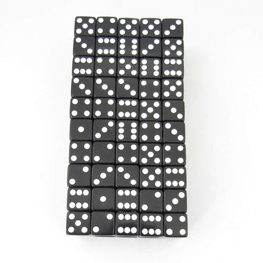 WKP01947B1 Black Opaque Squared Corner Dice White Pips D6 16mm Pack of 100 (ONLINE ORDER ONLY)