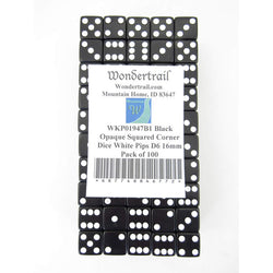 WKP01947B1 Black Opaque Squared Corner Dice White Pips D6 16mm Pack of 100 (ONLINE ORDER ONLY)