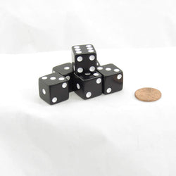 WKP01947E6 Black Opaque Squared Corner Dice White Pips D6 16mm Pack of 6 (ONLINE ORDER ONLY)