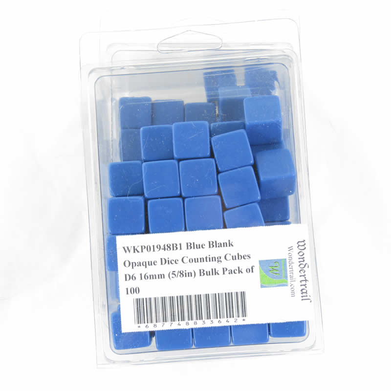 WKP01948B1 Blue Blank Opaque Dice Counting Cubes D6 16mm (5/8in) Bulk Pack of 100 (ONLINE ORDER ONLY)