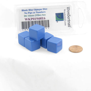 WKP01948E6 Blue Blank Dice Cubes D6 16mm (5/8in) Set of 6 Wondertrail (ONLINE ORDER ONLY)