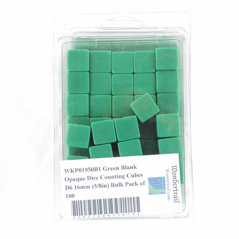 WKP01950B1 Green Blank Opaque Dice Counting Cubes D6 16mm (5/8in) Bulk Pack of 100 (ONLINE ORDER ONLY)