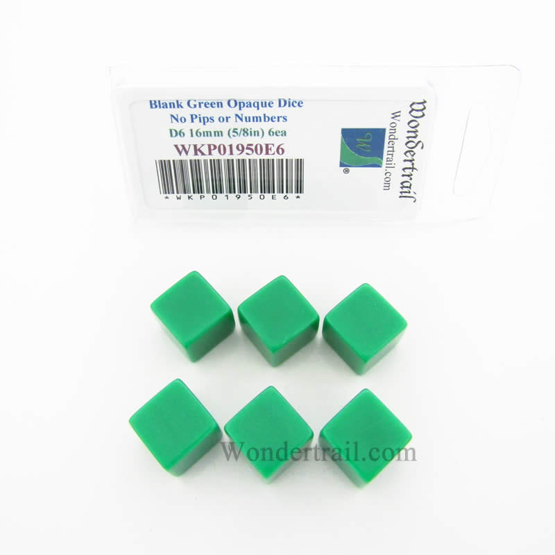 WKP01950E6 Green Blank Dice Cubes D6 16mm (5/8in) Set of 6 Wondertrail (ONLINE ORDER ONLY)