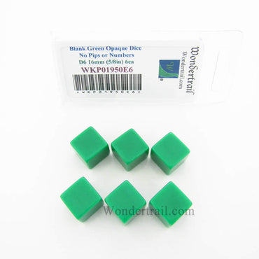 WKP01950E6 Green Blank Dice Cubes D6 16mm (5/8in) Set of 6 Wondertrail (ONLINE ORDER ONLY)