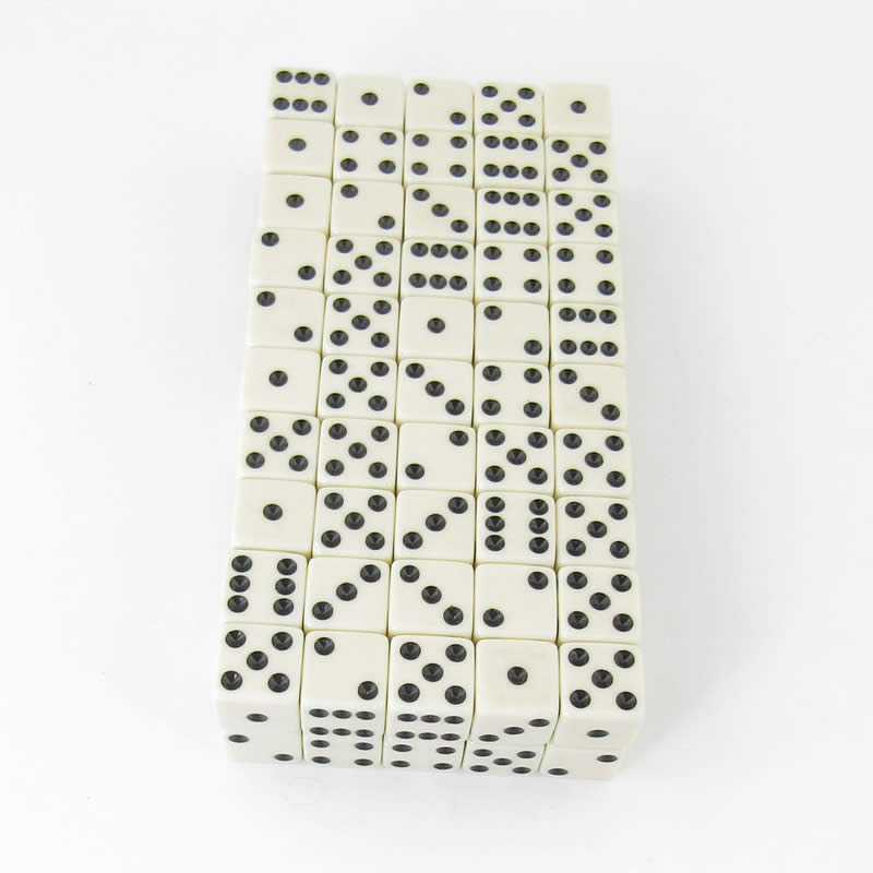 WKP01953B1 Ivory Opaque Squared Corner Dice Black Pips D6 16mm Pack of 100 (ONLINE ORDER ONLY)