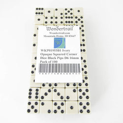 WKP01953B1 Ivory Opaque Squared Corner Dice Black Pips D6 16mm Pack of 100 (ONLINE ORDER ONLY)