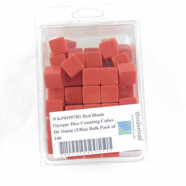WKP01957B1 Red Blank Opaque Dice Counting Cubes D6 16mm (5/8in) Bulk Pack of 100 (ONLINE ORDER ONLY)