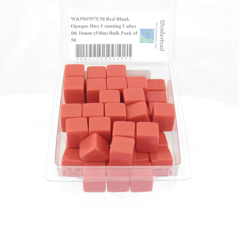 WKP01957E50 Red Blank Opaque Dice Counting Cubes D6 16mm (5/8in) Bulk Pack of 50 (ONLINE ORDER ONLY)