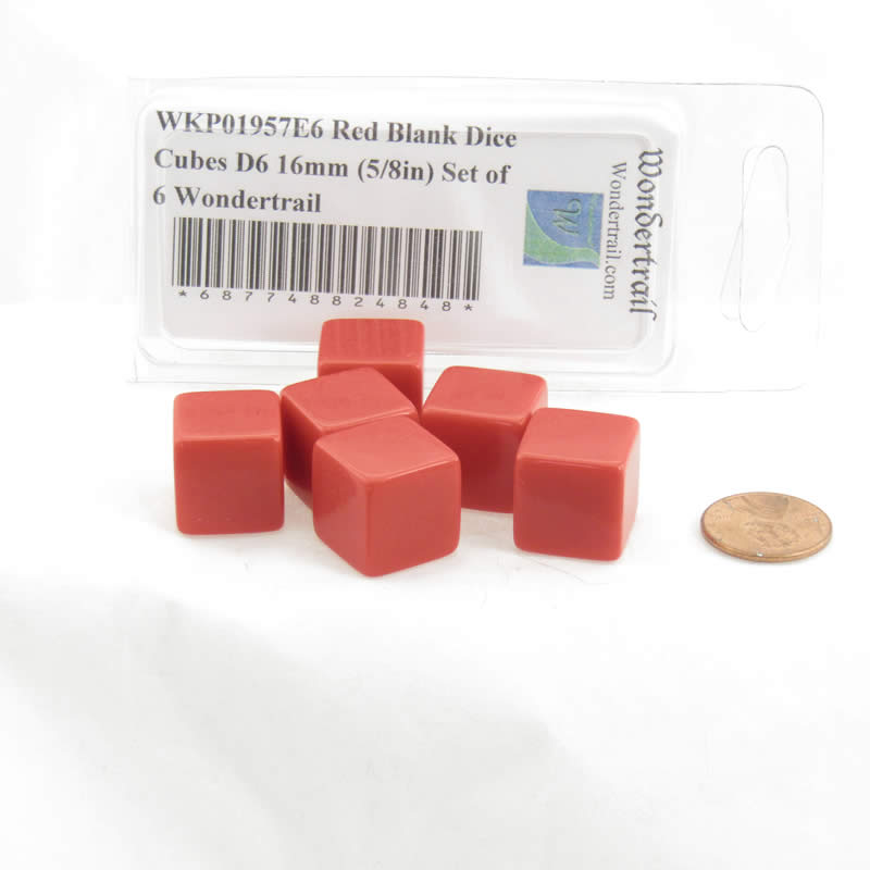 WKP01957E6 Red Blank Dice Cubes D6 16mm (5/8in) Set of 6 (ONLINE ORDER ONLY)