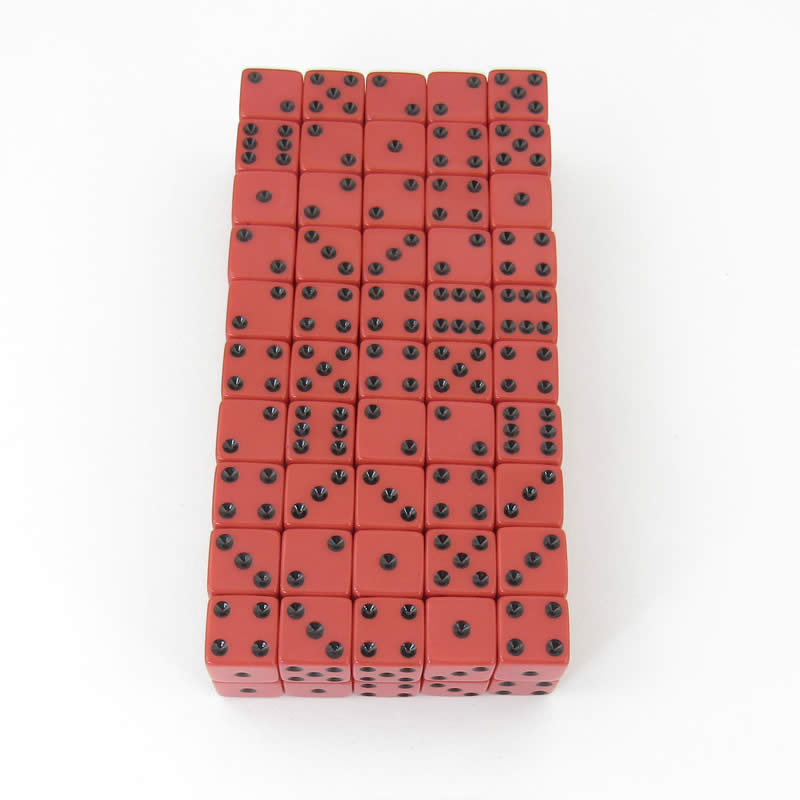 WKP01958B1 Red Opaque Squared Corner Dice Black Pips D6 16mm Pack of 100 (ONLINE ORDER ONLY)