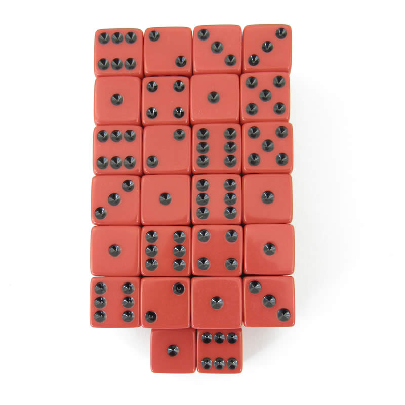 WKP01958E50 Red Opaque Squared Corner Dice Black Pips D6 16mm Pack of 50 (ONLINE ORDER ONLY)