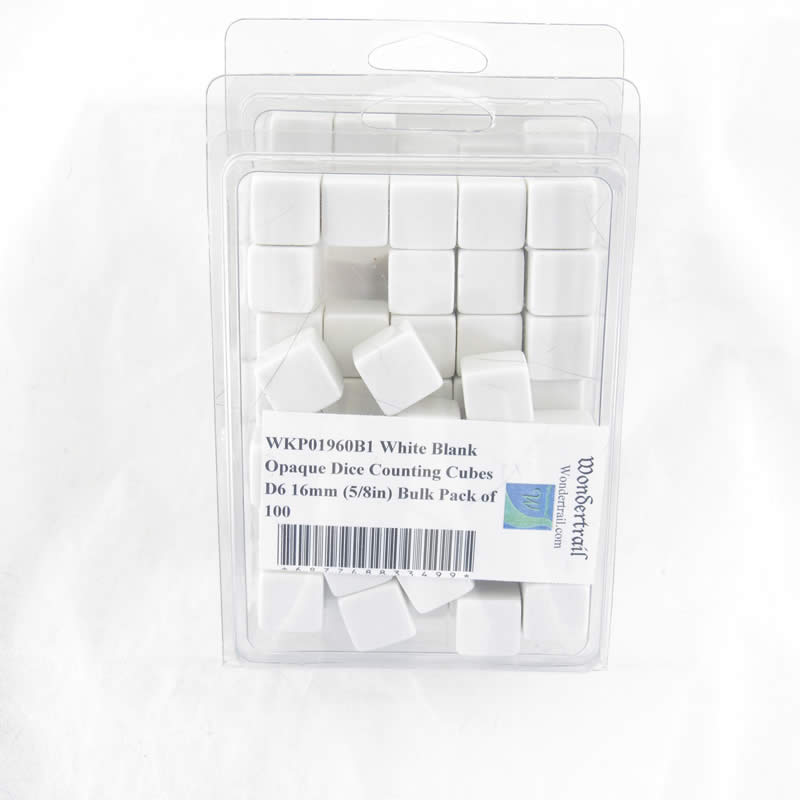 WKP01960B1 White Blank Opaque Dice Counting Cubes D6 16mm (5/8in) Bulk Pack of 100 (ONLINE ORDER ONLY)