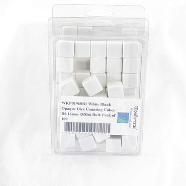 WKP01960B1 White Blank Opaque Dice Counting Cubes D6 16mm (5/8in) Bulk Pack of 100 (ONLINE ORDER ONLY)