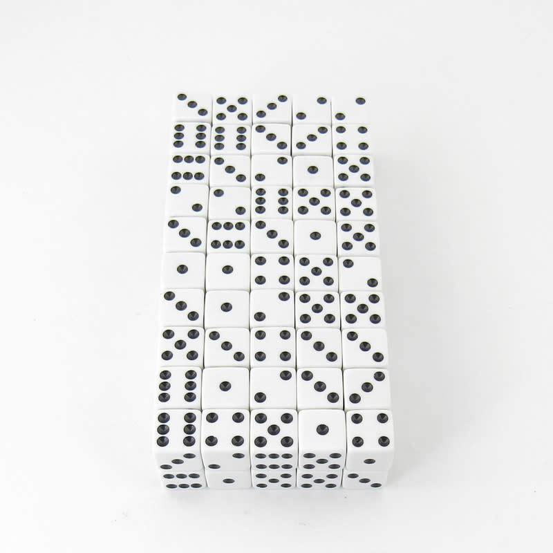 WKP01961B1 White Opaque Squared Corner Dice Black Pips D6 16mm (5/8in) Pack of 100 (ONLINE ORDER ONLY)