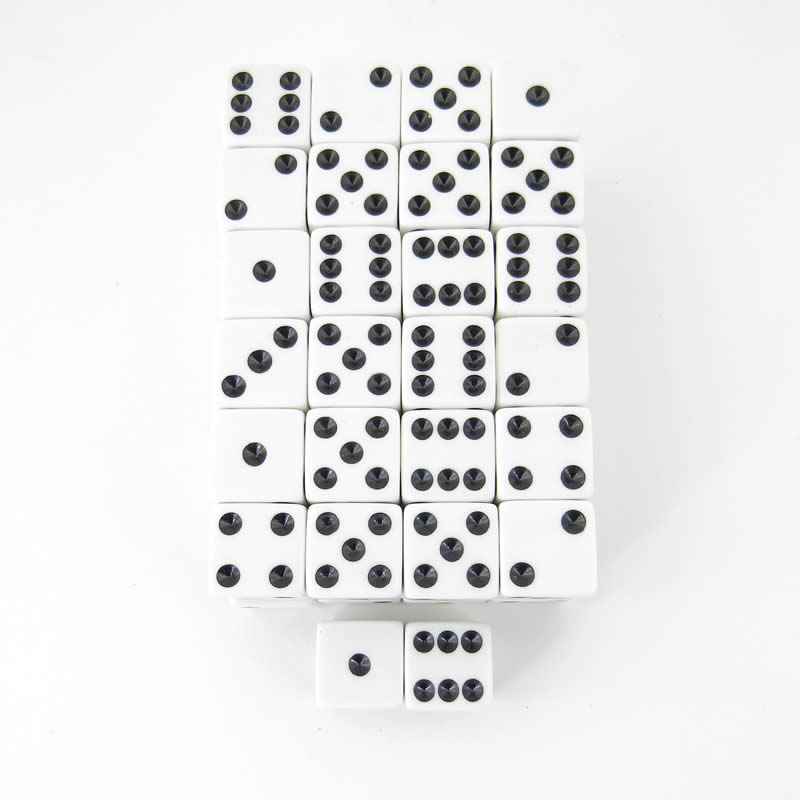 WKP01961E50 White Opaque Squared Corner Dice Black Pips D6 16mm Pack of 50 (ONLINE ORDER ONLY)