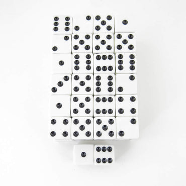 WKP01961E50 White Opaque Squared Corner Dice Black Pips D6 16mm Pack of 50 (ONLINE ORDER ONLY)