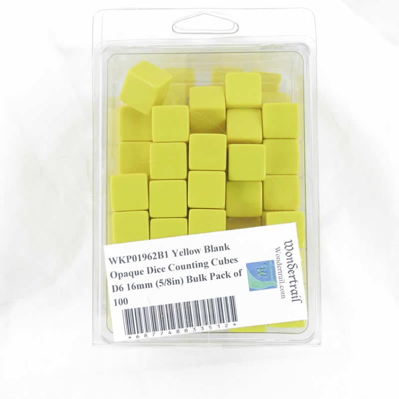 WKP01962B1 Yellow Blank Opaque Dice Counting Cubes D6 16mm (5/8in) Bulk Pack of 100 (ONLINE ORDER ONLY)