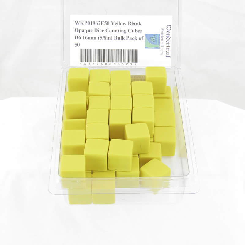WKP01962E50 Yellow Blank Opaque Dice Counting Cubes D6 16mm (5/8in) Bulk Pack of 50 (ONLINE ORDER ONLY)