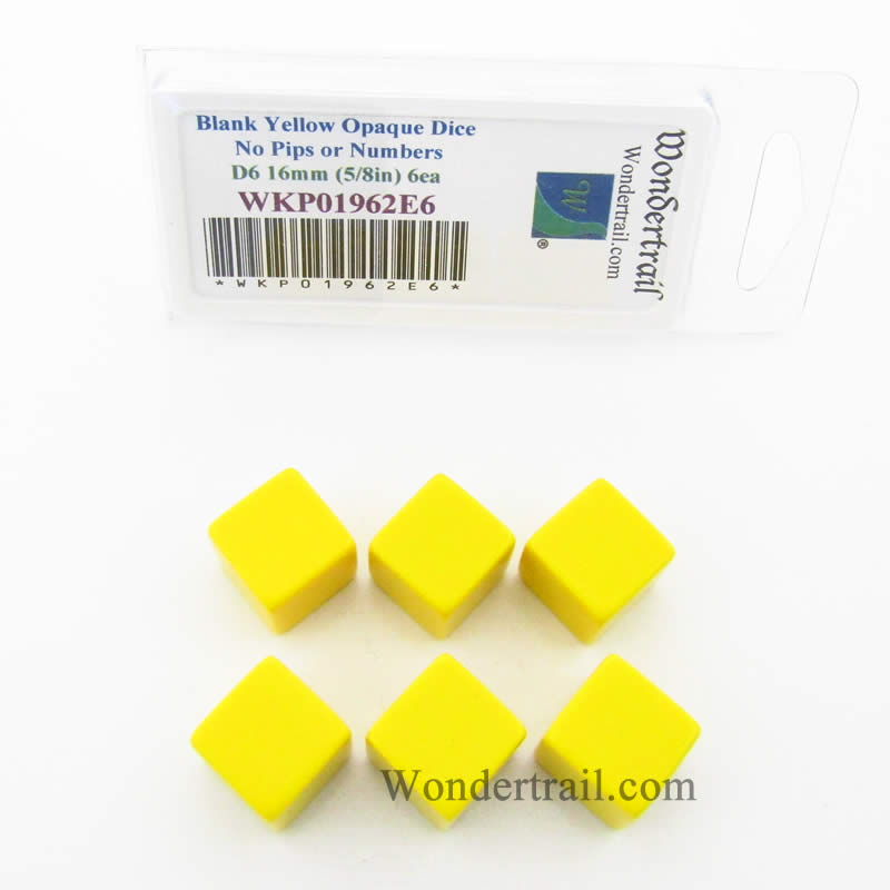WKP01962E6 Yellow Blank Dice Cubes D6 16mm (5/8in) Set of 6 Wondertrail (ONLINE ORDER ONLY)