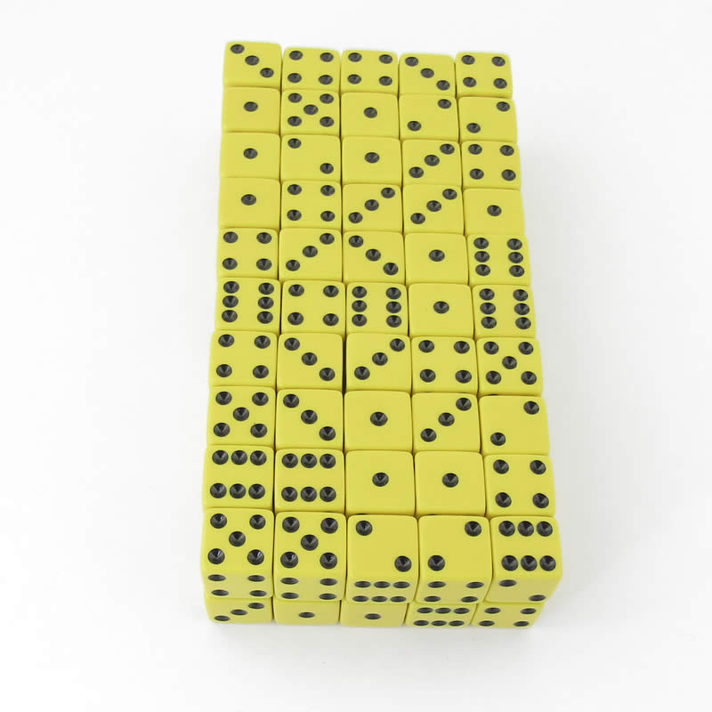WKP01963B1 Yellow Opaque Squared Corner Dice Black Pips D6 16mm Pack of 100 (ONLINE ORDER ONLY)