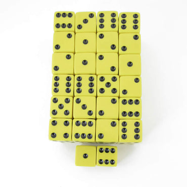 WKP01963E50 Yellow Opaque Squared Corner Dice Black Pips D6 16mm Pack of 50 (ONLINE ORDER ONLY)