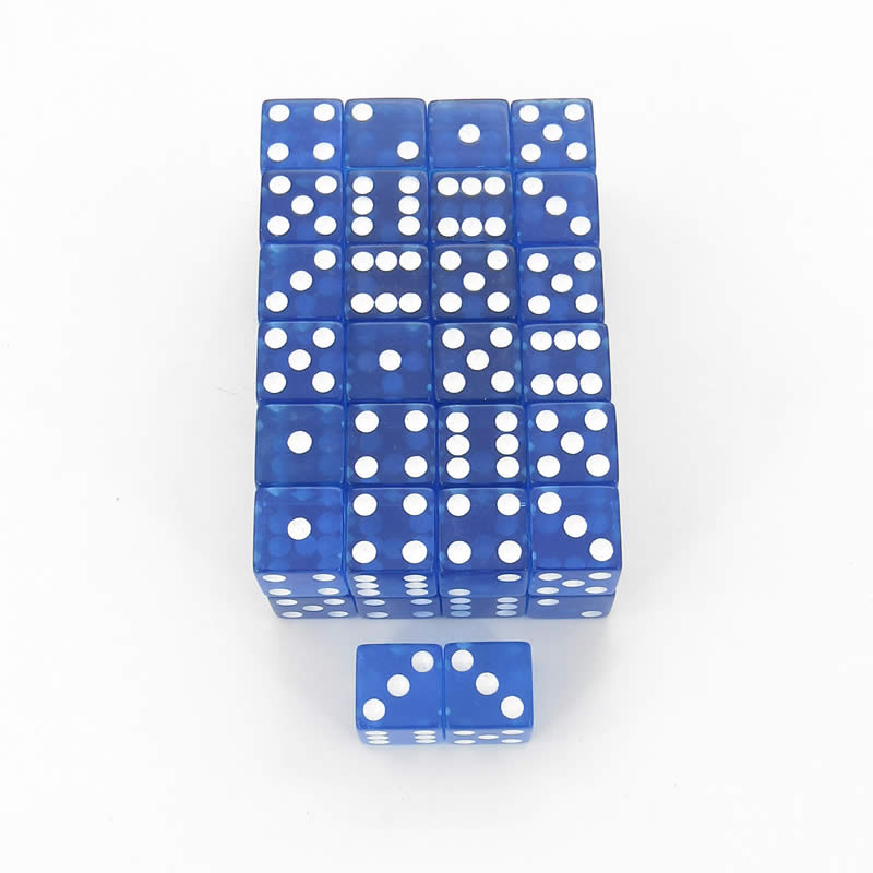 WKP02039E50 Blue Transparent Dice White Pips Square Corners D6 16mm Set of 50 (ONLINE ORDER ONLY)
