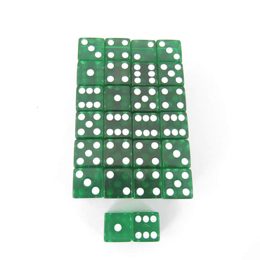 WKP02041E50 Green Transparent Dice White Pips D6 16mm (5/8in) Set of 50 (ONLINE ORDER ONLY)