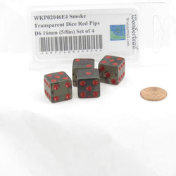 WKP02046E4 Smoke Transparent Dice Red Pips D6 16mm (5/8in) Set of 4 (ONLINE ORDER ONLY)