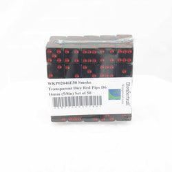 WKP02046E50 Smoke Transparent Dice Red Pips D6 16mm (5/8in) Set of 50 (ONLINE ORDER ONLY)