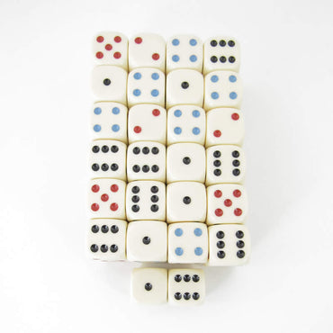 WKP02077E50 Michigan Red Eye Ivory Dice 3 Color Pips Rounded Corners 19mm Pack of 50 (ONLINE ORDER ONLY)