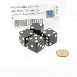 WKP02084E4 Black Dice with White Pips Squared Corners 19mm (3/4in) Pack of 4 (ONLINE ORDER ONLY)