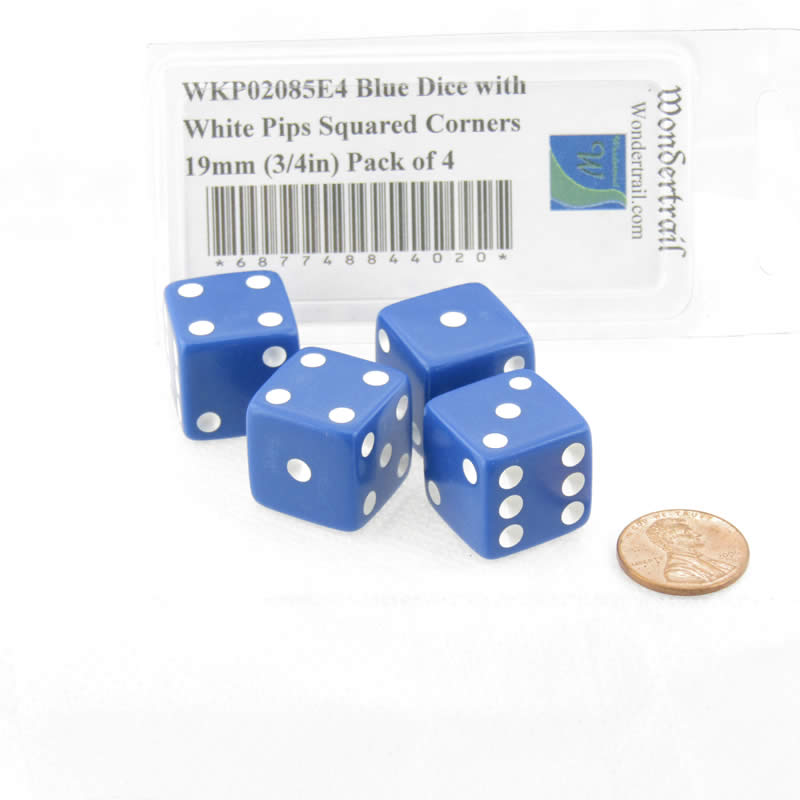 WKP02085E4 Blue Dice with White Pips Squared Corners 19mm (3/4in) Pack of 4 (ONLINE ORDER ONLY)