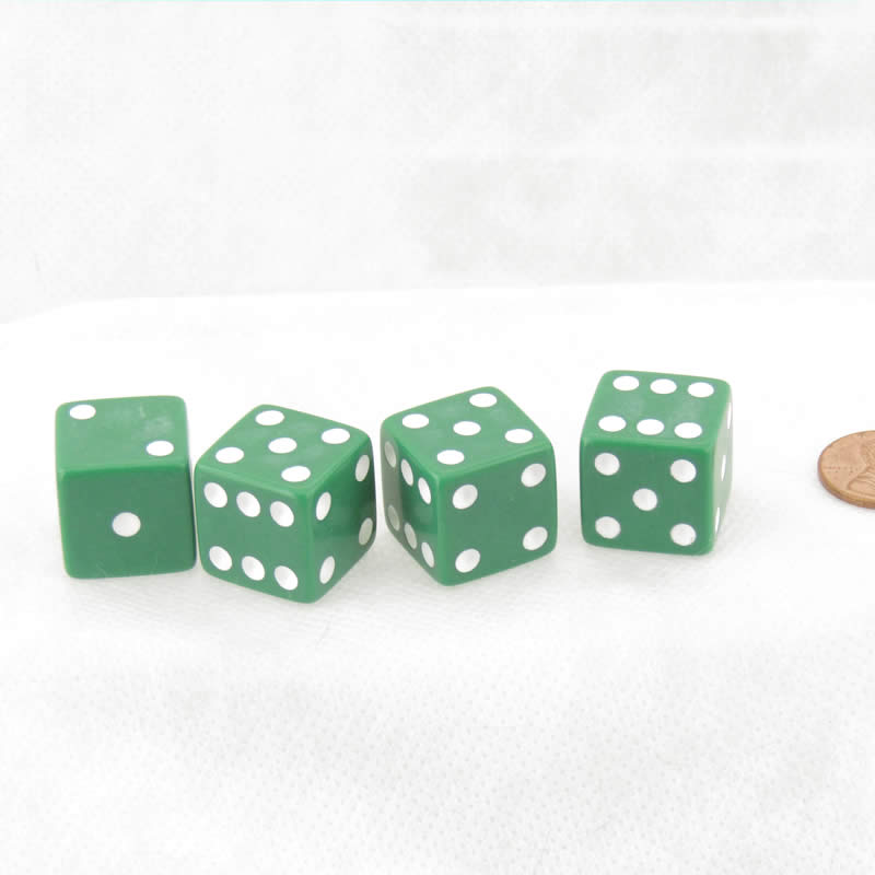 WKP02087E4 Green Dice with White Pips Squared Corners 19mm (3/4in) Pack of 4 (ONLINE ORDER ONLY)