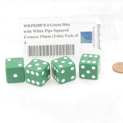WKP02087E4 Green Dice with White Pips Squared Corners 19mm (3/4in) Pack of 4 (ONLINE ORDER ONLY)