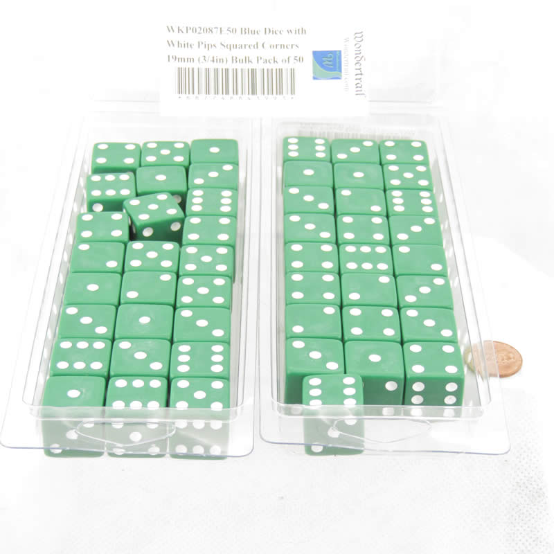 WKP02087E50 Blue Dice with White Pips Squared Corners 19mm (3/4in) Bulk Pack of 50 (ONLINE ORDER ONLY)