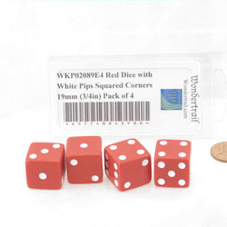 WKP02089E4 Red Dice with White Pips Squared Corners 19mm (3/4in) Pack of 4 (ONLINE ORDER ONLY)