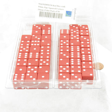 WKP02089E50 Red Dice with White Pips Squared Corners 19mm (3/4in) Pack of 50 (ONLINE ORDER ONLY)