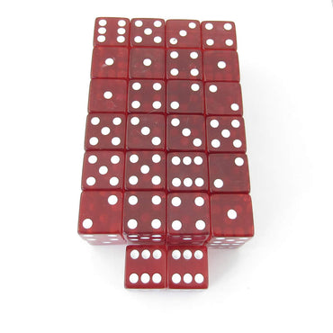 WKP02109E50 Red Transparent Dice White Pips Square Corners D6 19mm Set of 50 (ONLINE ORDER ONLY)