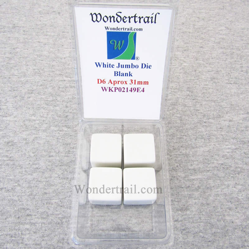 WKP02149E4 White Opaque Jumbo Blank Dice D6 25mm Pack of 4 (ONLINE ORDER ONLY)
