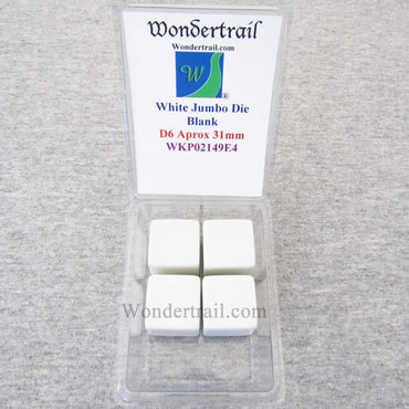 WKP02149E4 White Opaque Jumbo Blank Dice D6 25mm Pack of 4 (ONLINE ORDER ONLY)