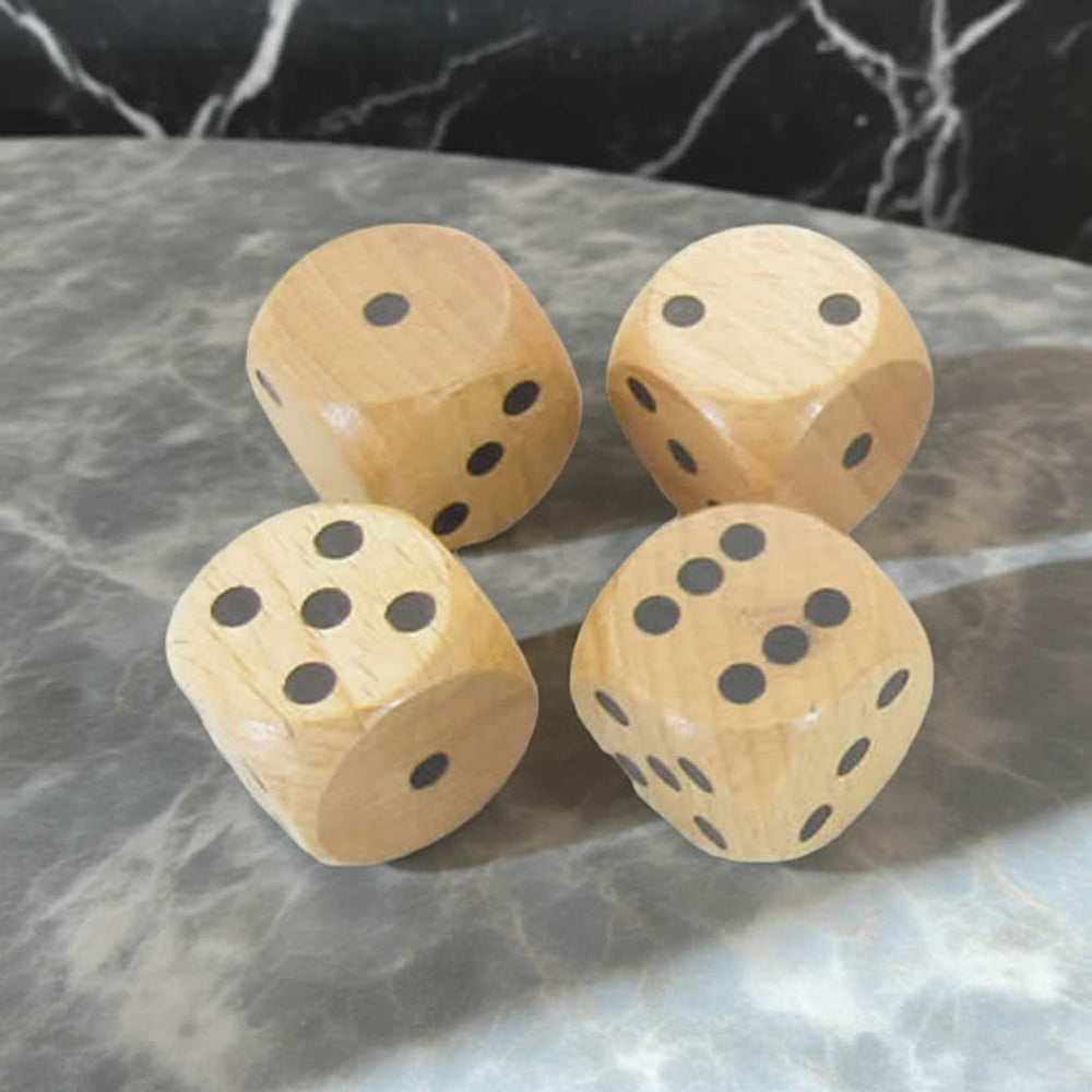 WKP02173E4 Natural Wood Dice with Black Pips D6 30mm (1.18in) Pack of 4 Dice (ONLINE ORDER ONLY)