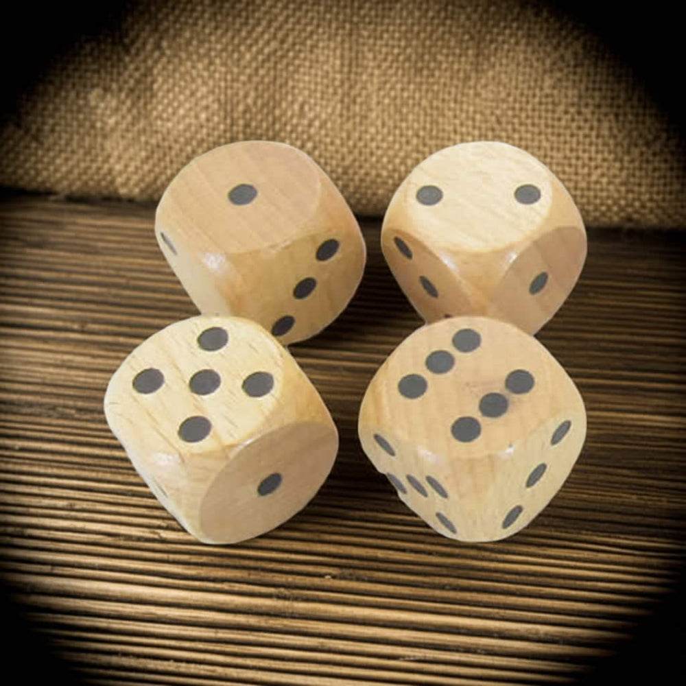 WKP02173E4 Natural Wood Dice with Black Pips D6 30mm (1.18in) Pack of 4 Dice (ONLINE ORDER ONLY)